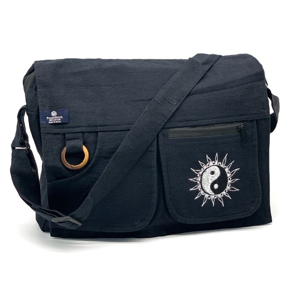 Large Heavy Cotton Laptop Bag (Yin Yang embroidery) - Picture 2 of 12